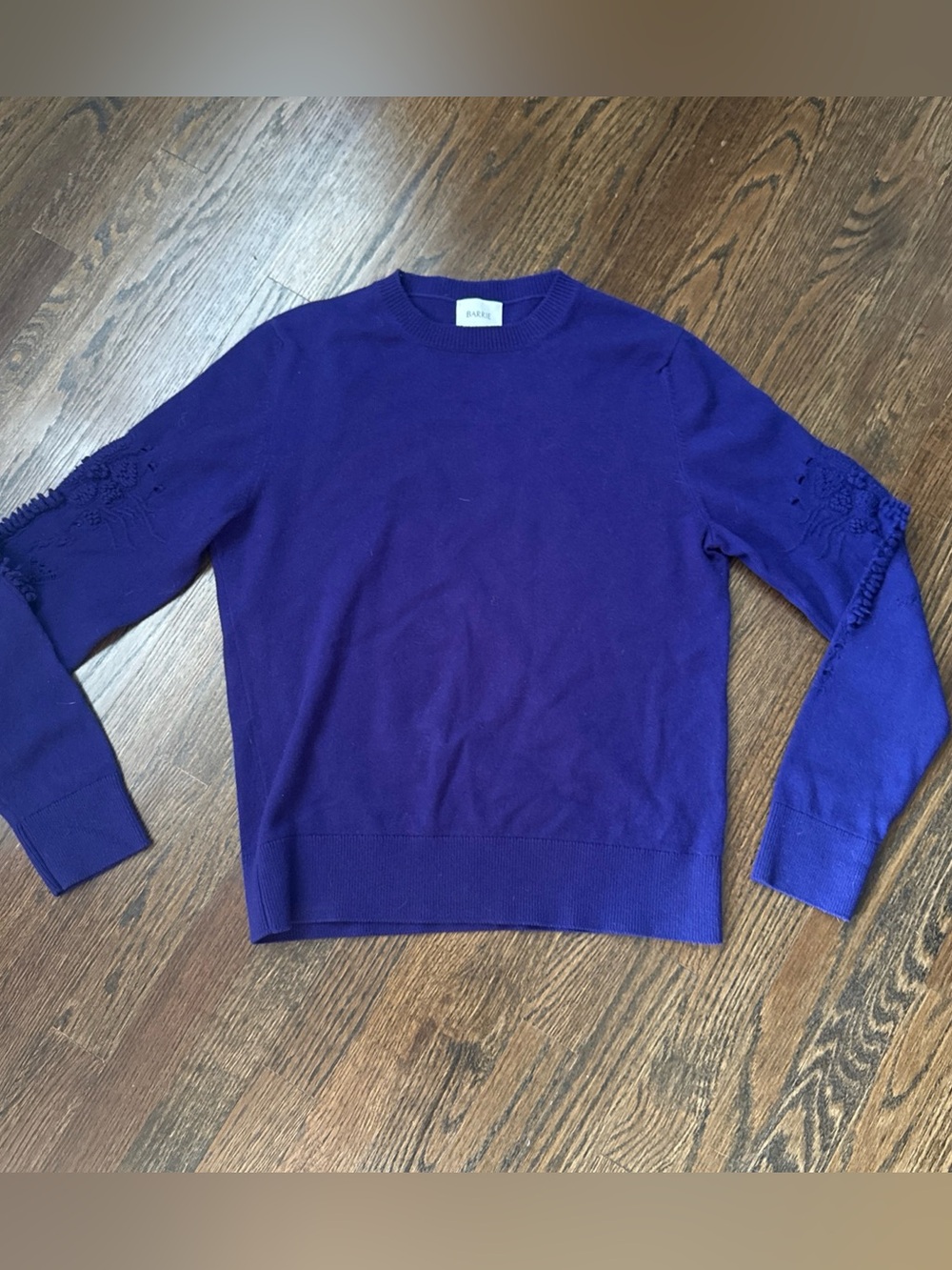 Barrie 100% Cashmere Blue Sweater 3D Floral Sleeve Design